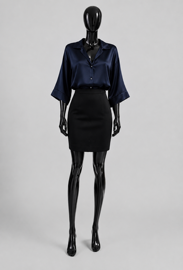 Satijnen hemdblouse-donkerblauw