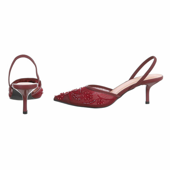 Escarpins slingback bordeaux à perles et fleurs-Wendy