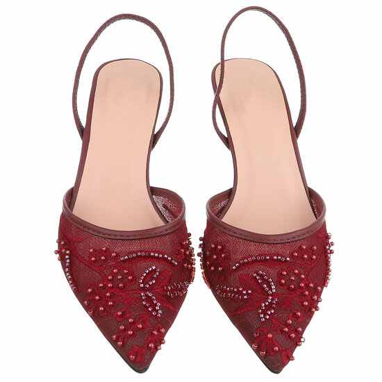 Escarpins slingback bordeaux à perles et fleurs-Wendy