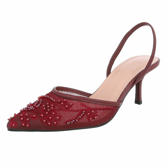Escarpins slingback bordeaux à perles et fleurs-Wendy