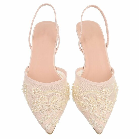 Escarpins slingback beiges à perles et fleurs-Wendy