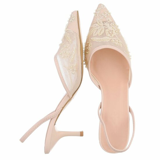 Escarpins slingback beiges à perles et fleurs-Wendy