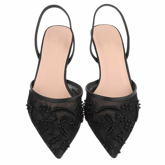 Escarpins slingback noirs à perles et fleurs-Wendy