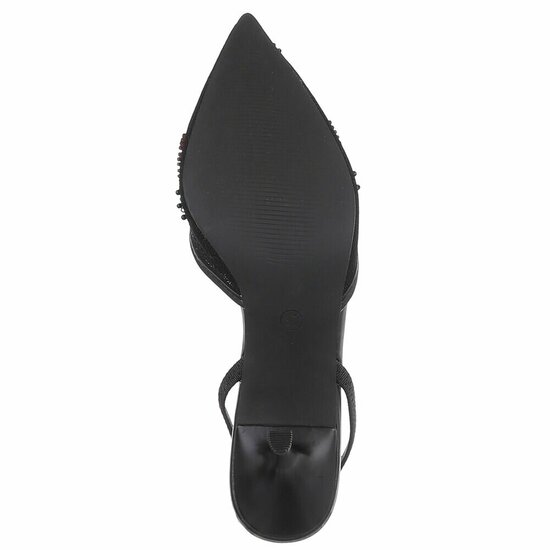 Escarpins slingback noirs à perles et fleurs-Wendy