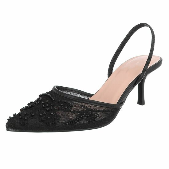 Escarpins slingback noirs à perles et fleurs-Wendy