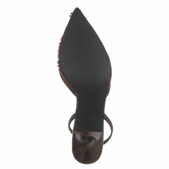 Escarpins slingback marron à perles et fleurs-Wendy