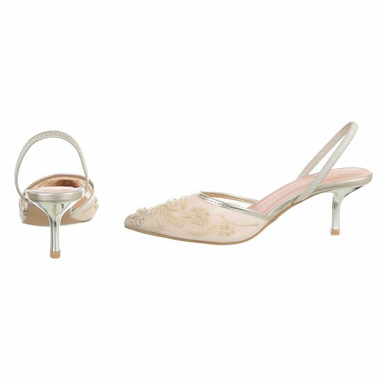Escarpins slingback or à perles et fleurs-Wendy