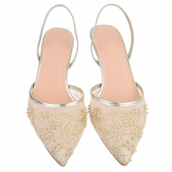 Escarpins slingback or à perles et fleurs-Wendy