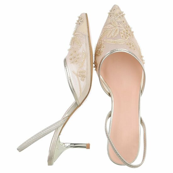 Escarpins slingback or à perles et fleurs-Wendy