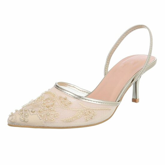 Escarpins slingback or à perles et fleurs-Wendy