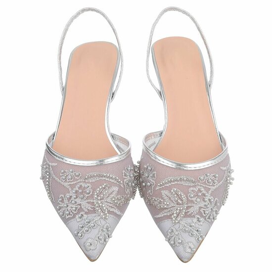 Escarpins slingback argent à perles et fleurs-Wendy