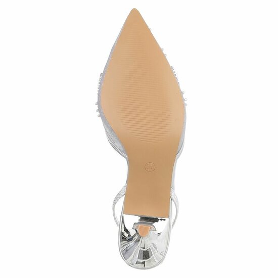Escarpins slingback argent à perles et fleurs-Wendy
