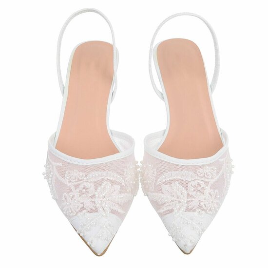 Escarpins slingback blanc à perles et fleurs-Wendy