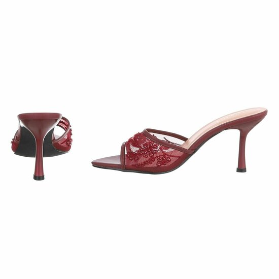 Bordeaux mules met parels en bloemen-Benthe