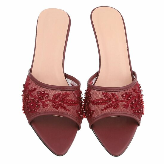 Bordeaux mules met parels en bloemen-Benthe