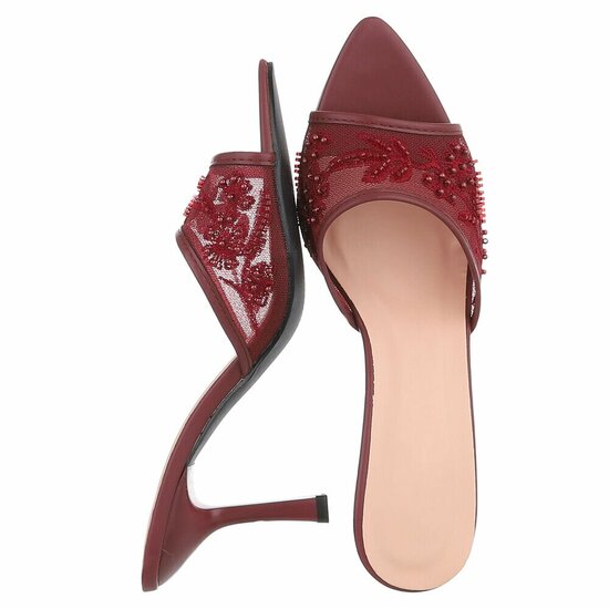 Bordeaux mules met parels en bloemen-Benthe