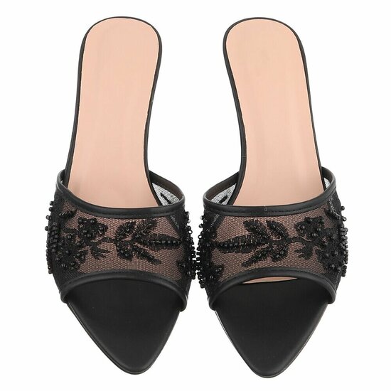 Zwarte mules met parels en bloemen-Benthe