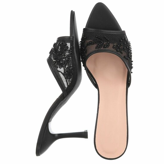Zwarte mules met parels en bloemen-Benthe