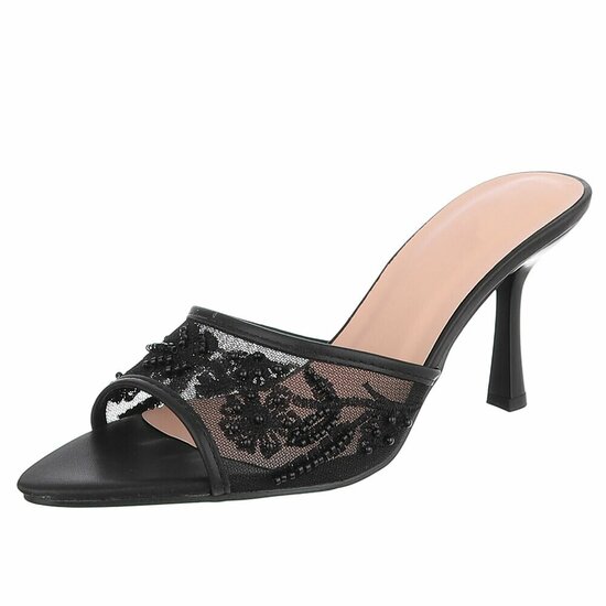 Zwarte mules met parels en bloemen-Benthe
