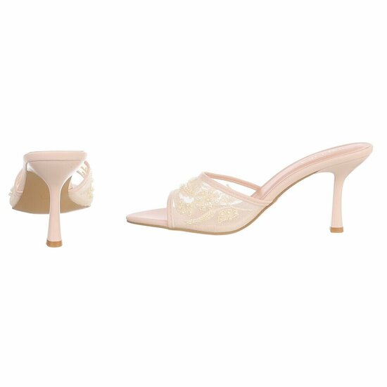 Beige mules met parels en bloemen-Benthe