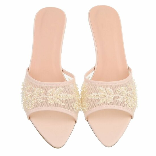 Beige mules met parels en bloemen-Benthe