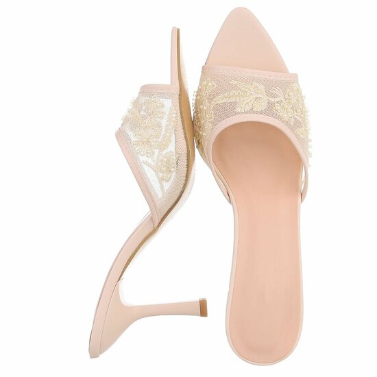 Beige mules met parels en bloemen-Benthe