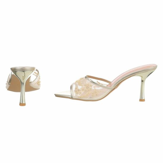 Gouden mules met parels en bloemen-Benthe