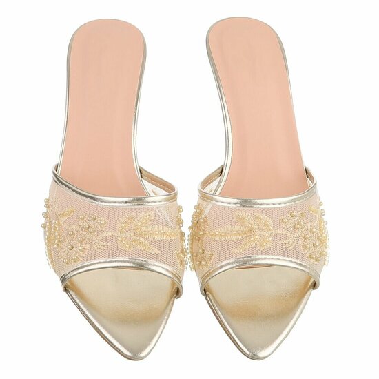 Gouden mules met parels en bloemen-Benthe