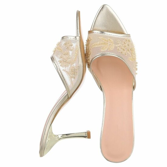 Gouden mules met parels en bloemen-Benthe
