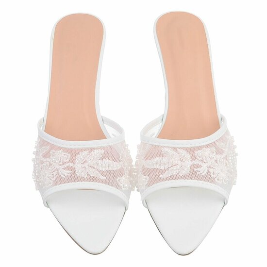 Witte mules met parels en bloemen-Benthe
