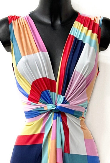 Mouwloze maxi jurk met abstracte rode kleuren mix  SOLD OUT