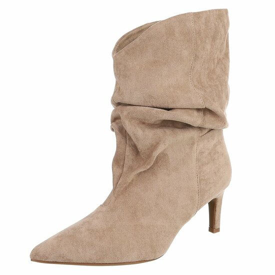 Kaki suède enkellaarzen met elegante plooien en hak-Maryse .