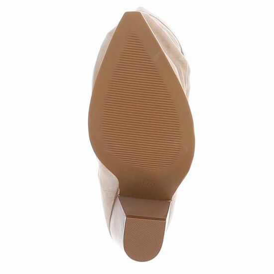 Beige knielaarzen in suède met siergesp-Alisson