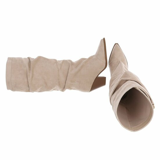 Beige knielaarzen in suède met siergesp-Alisson