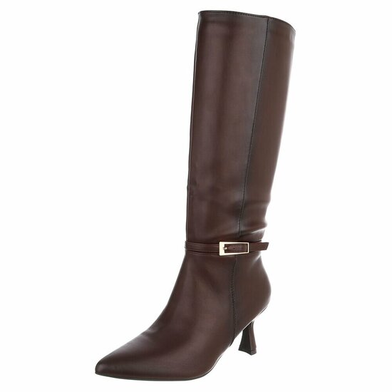 Bordeaux elegante knielaarzen met gesp en hak-Cate