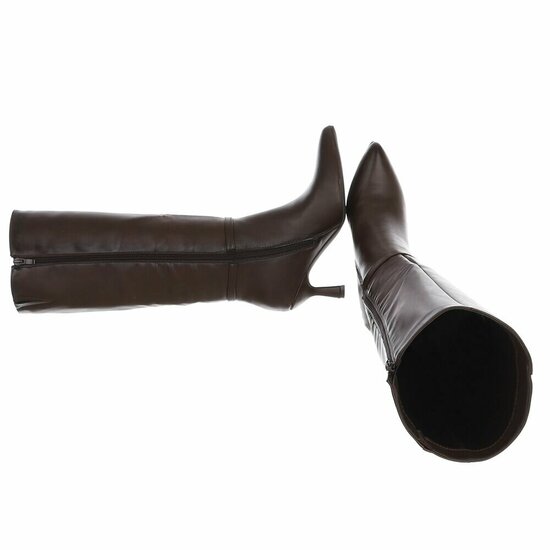 Donkerbruine elegante knielaarzen met gesp en hak-Cate