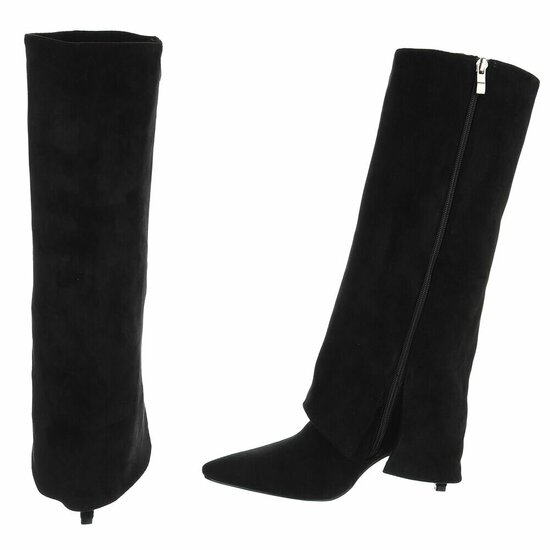 Hoge zwarte suede laars met omslag Charmine