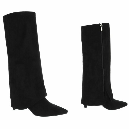 Hoge zwarte suede laars met omslag Charmine