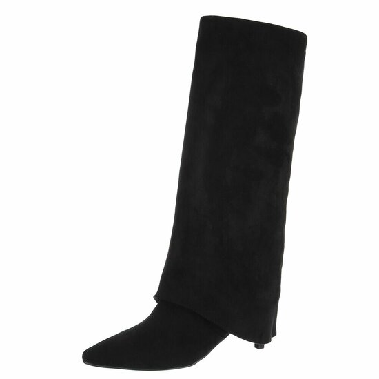 Hoge zwarte suede laars met omslag Charmine
