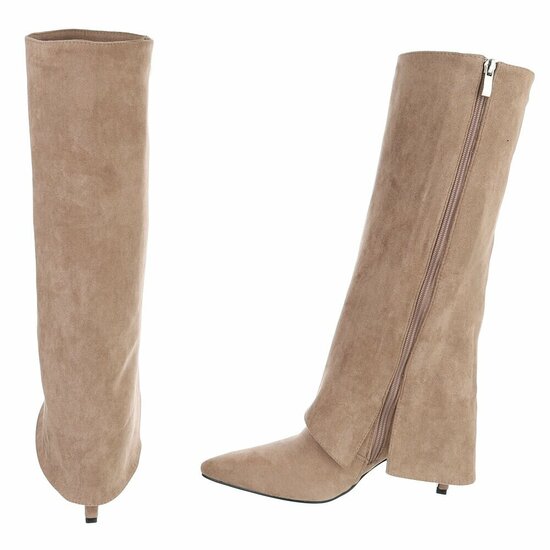 Hoge kaki suede laars met omslag Charmine