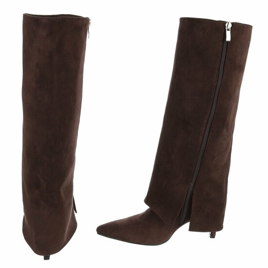 Hoge bruine suede laars met omslag Charmine