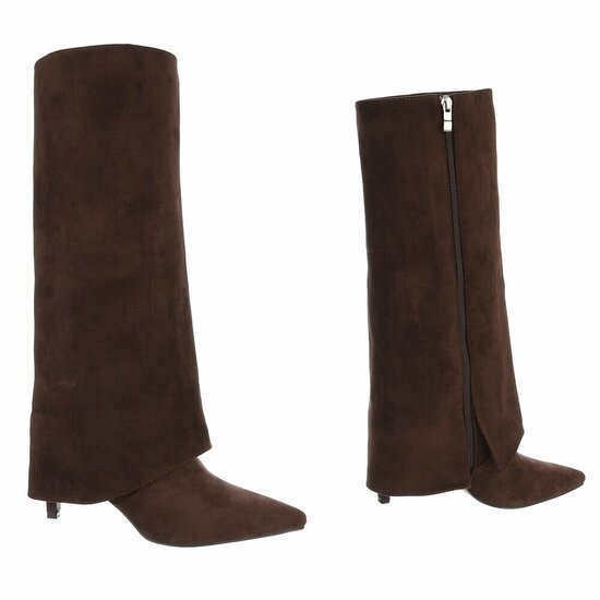 Hoge bruine suede laars met omslag Charmine