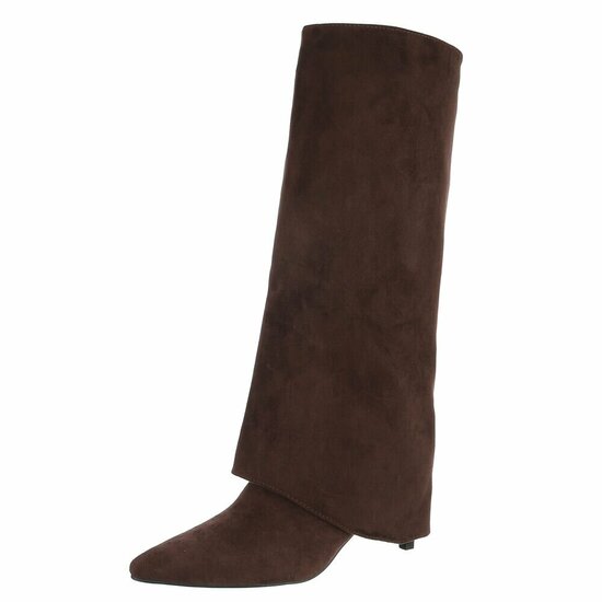 Hoge bruine suede laars met omslag Charmine