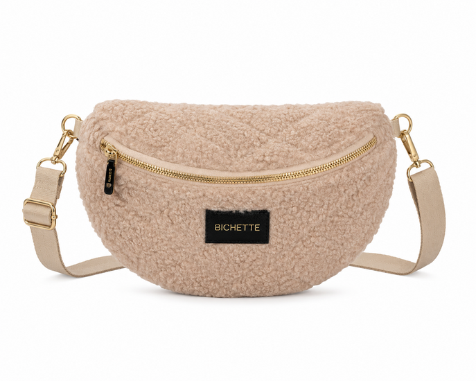 Champagne teddy crossbody tas met gouden details