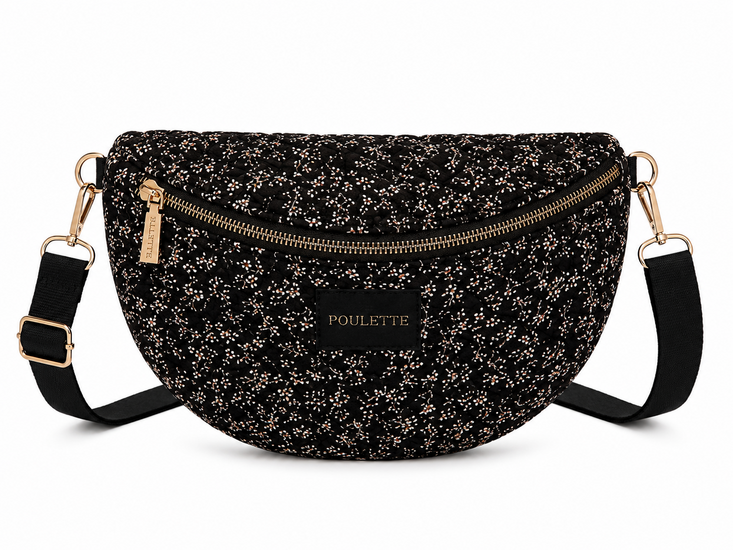 Zwarte crossbody tas met fijne bloemenprint