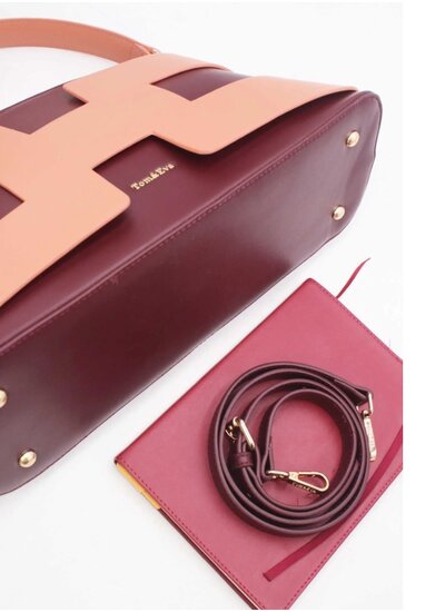 Luxe two-tone handtas in bordeaux-peach met geometrisch design – premium kwaliteit