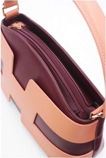 Luxe two-tone handtas in bordeaux-peach met geometrisch design – premium kwaliteit