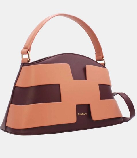 Luxe two-tone handtas in bordeaux-peach met geometrisch design – premium kwaliteit