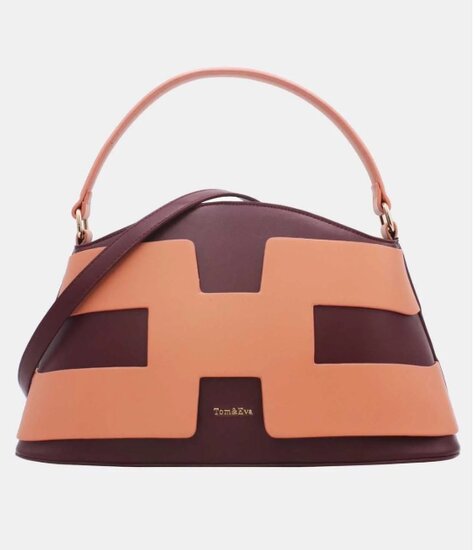 Luxe two-tone handtas in bordeaux-peach met geometrisch design – premium kwaliteit
