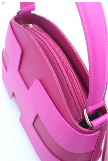 Luxe two-tone handtas in fuchsia-magenta met geometrisch design – premium kwaliteit